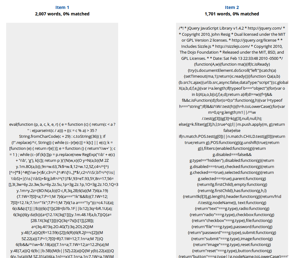 Comparison of Javascript scripts